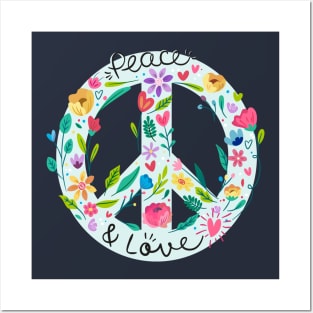 Peace And Love Symbol With Flower Power Posters and Art